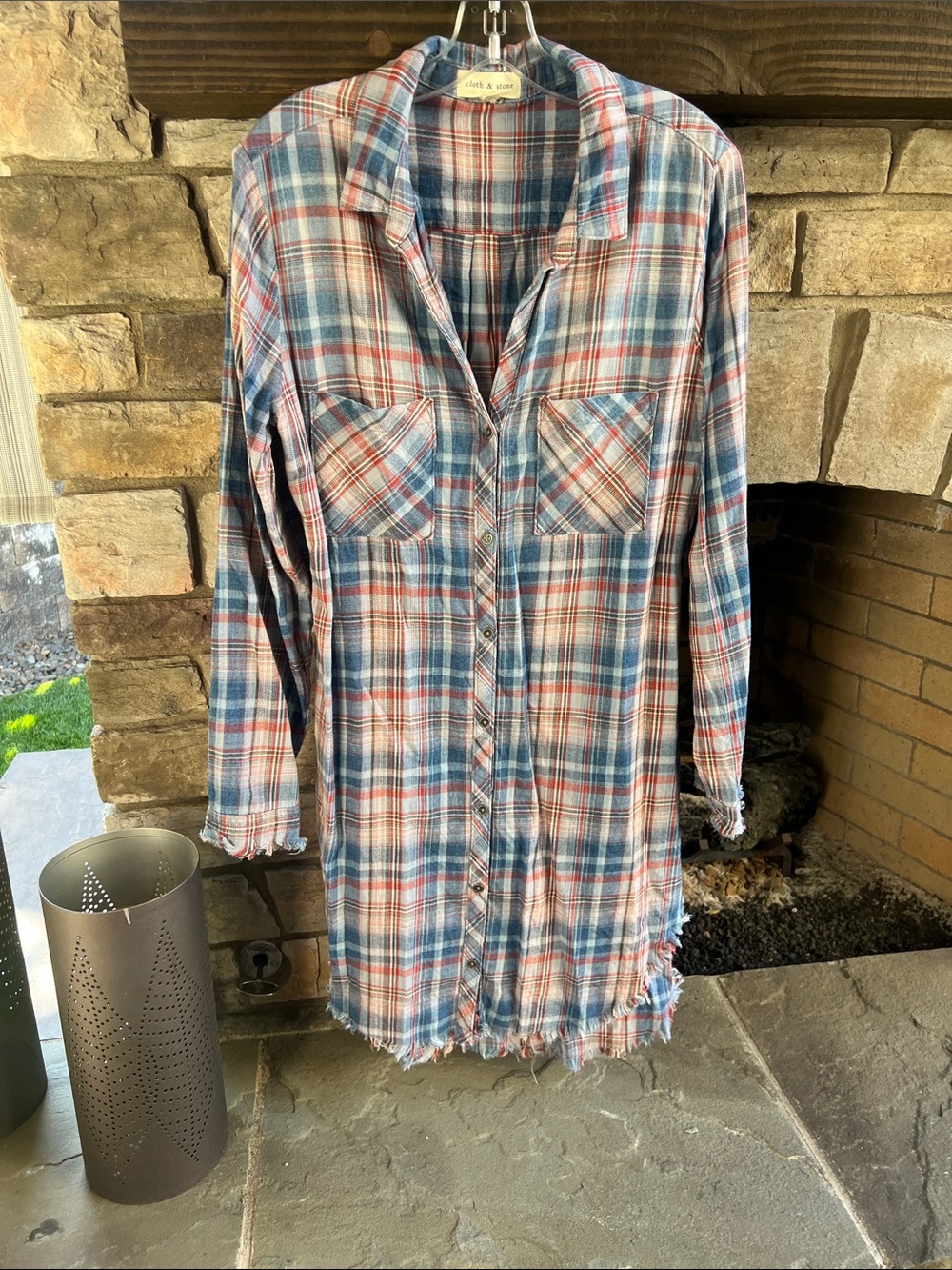 Cloth and Stone Plaid Raw Hem Dress Size Large